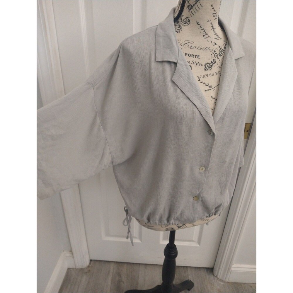 Grade Gather Collared Button Up Drawstring Bottom Top Sm Boho Beachy Cottagecore